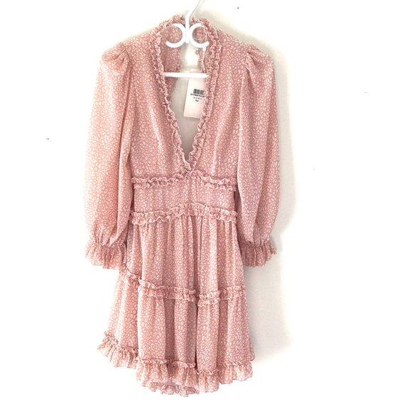NWT Saints Secrets mini dress pink women's S open back tiered long sleeve party - Picture 1 of 8
